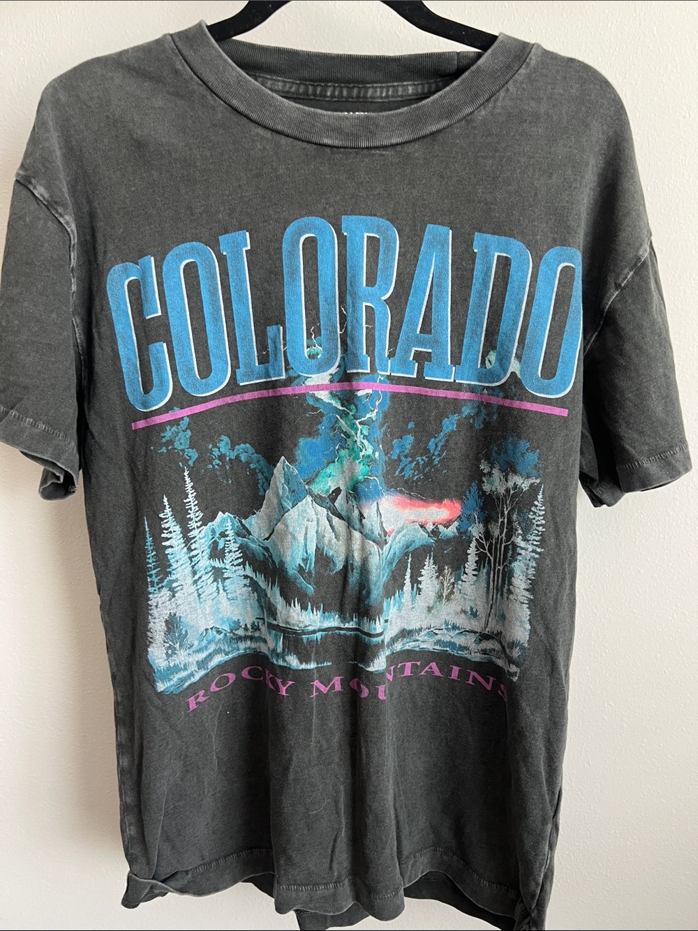 Colorado Graphic Crewneck T-Shirt - Black with Blue Print